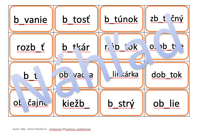 Vybrané Slová Po B + Slovné Druhy_didaktické Kartičky - Slovenský Jazyk ...